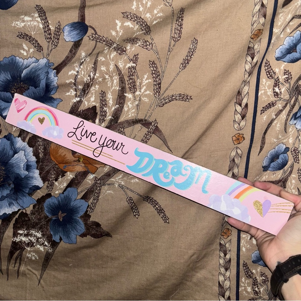 Live Your Dream Pink Decorative Sign with Rainbow Accents